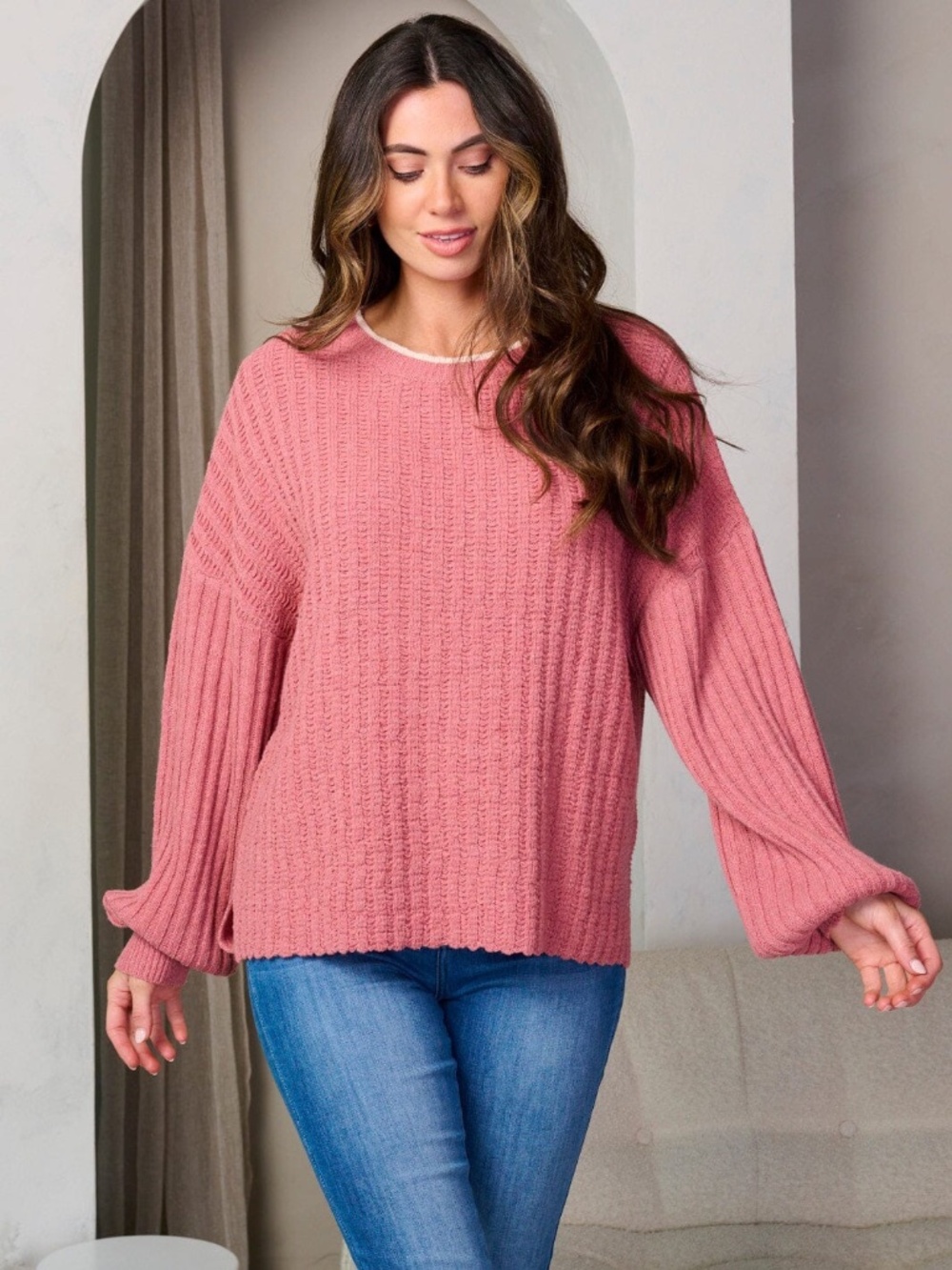 "New In" Women's Long Bell Sleeve Pullover Ribbed Sweater - Picture 3 of 12